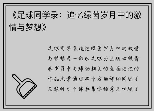 《足球同学录：追忆绿茵岁月中的激情与梦想》